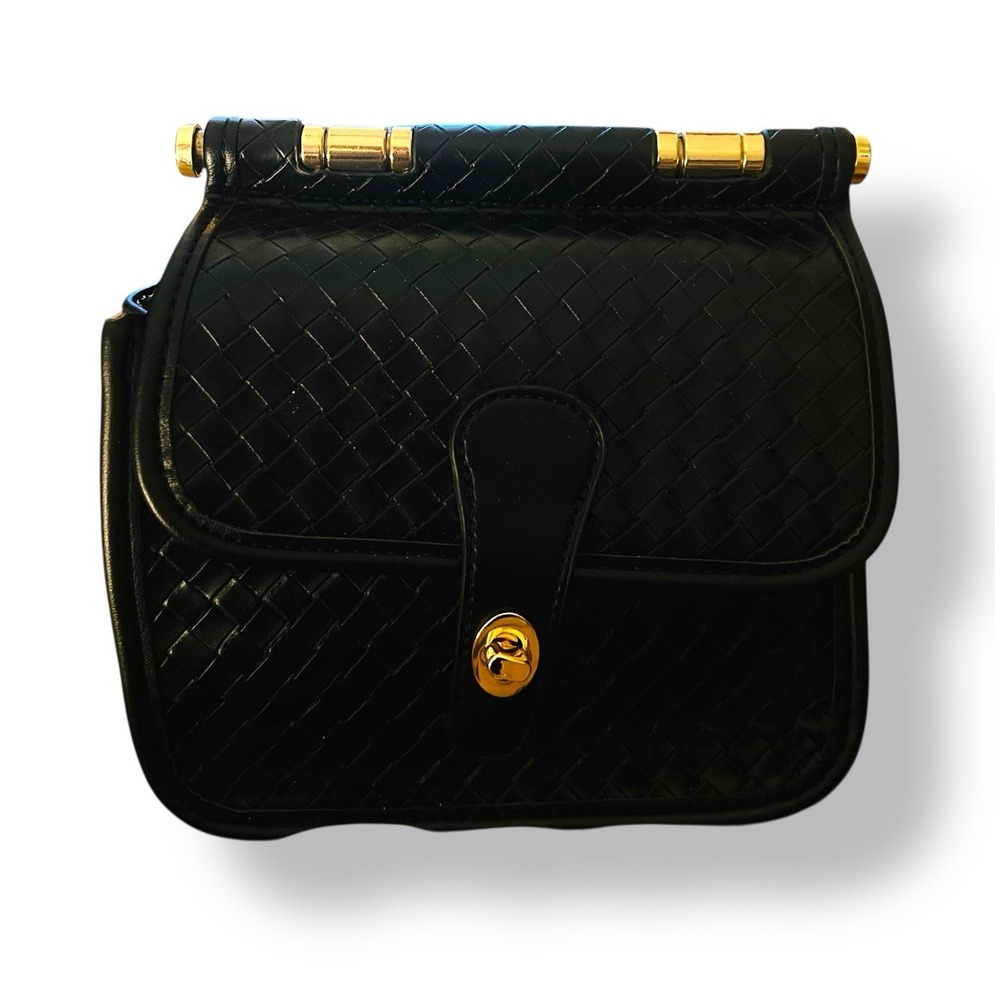 Isabelle Black Quilted Crossbody Bag Gold‎ Hardware Vegan Leather NWT Classic